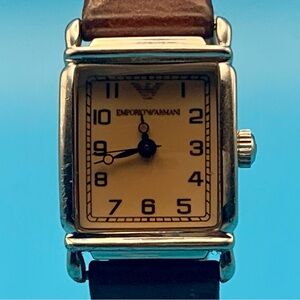 EMPORIO ARMANI AR-0205 Vintage Women’s Tank Style Watch Solid St Steel Working
